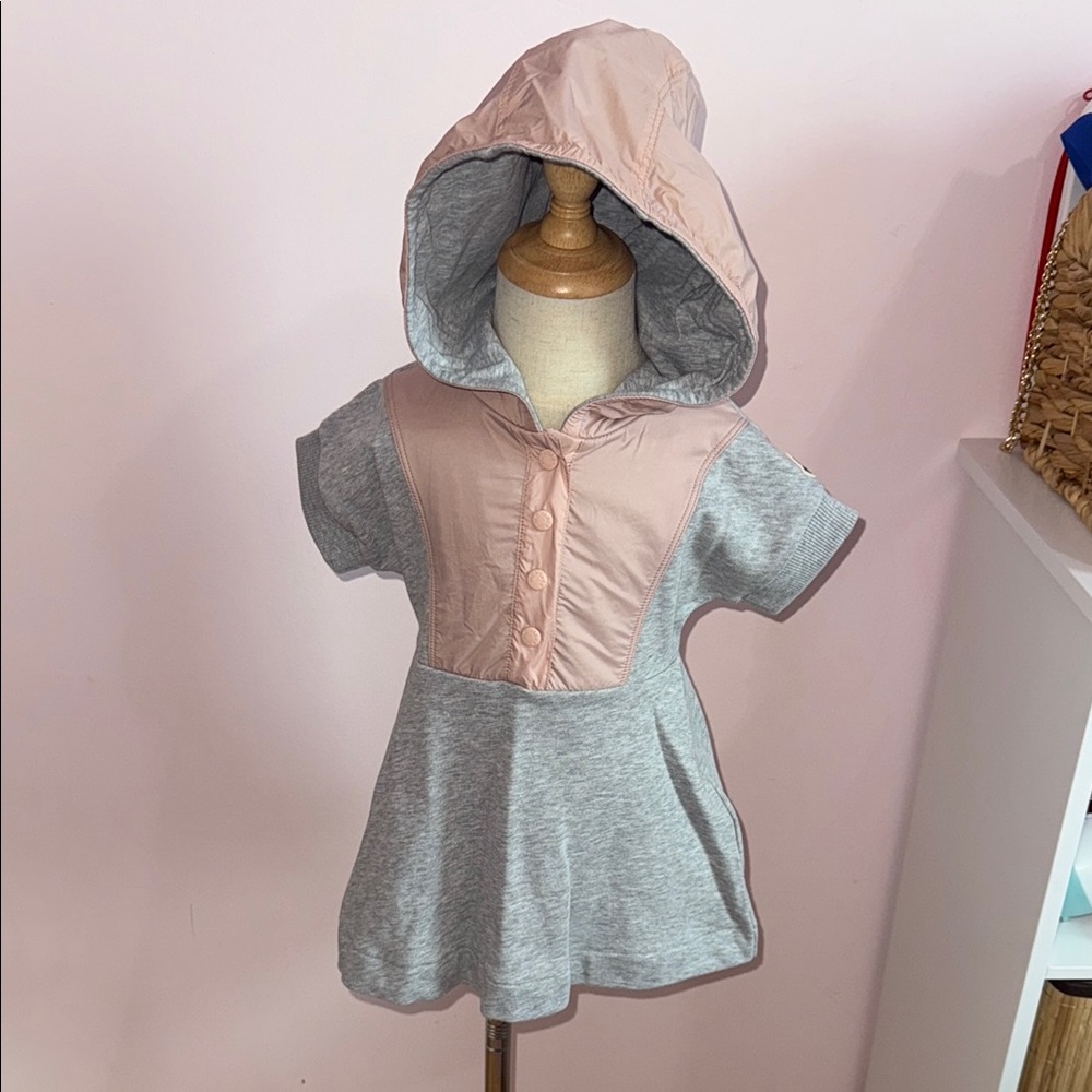 Moncler Gray and Pink Hooded Toddler Dress